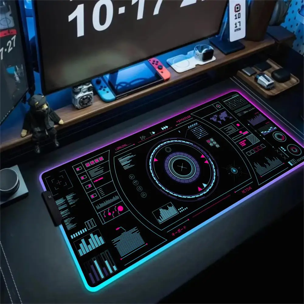 لوحة ماوس RGB على الطراز السيبراني واجهة UI للخيال العلمي LED توهج حصيرة الألعاب المطاط المضادة للانزلاق حصيرة مكتبية ملحقات الكمبيوتر لوحة المفاتيح لوحة الماوس #2