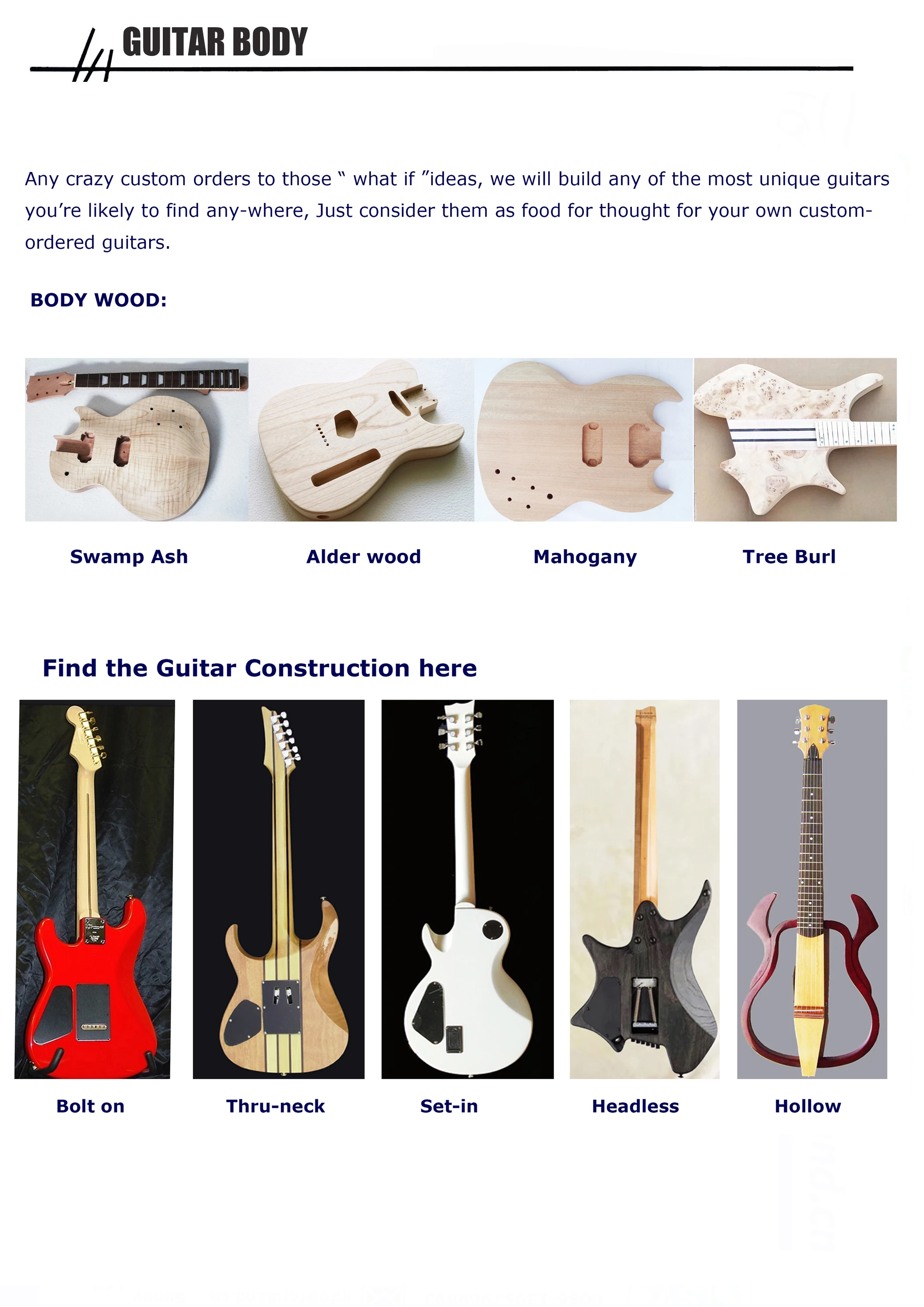 Hooqu شكل مخصص مصنع خاص شكل مخصص الصلبة مبطن خشب القيقب الأعلى 6-7 مللي متر سمك موضة الغيتار الكهربائي