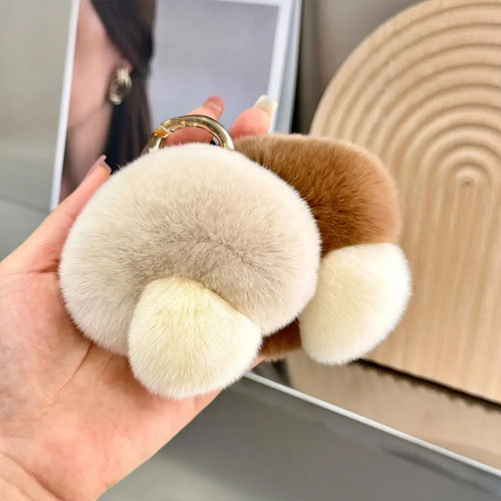 Plush Mushroom Key Holder Backpack Decoration Fuzzy Rabbit Fur Mushroom Keychain Colorful Plush Car Key Ring Pendant Gift