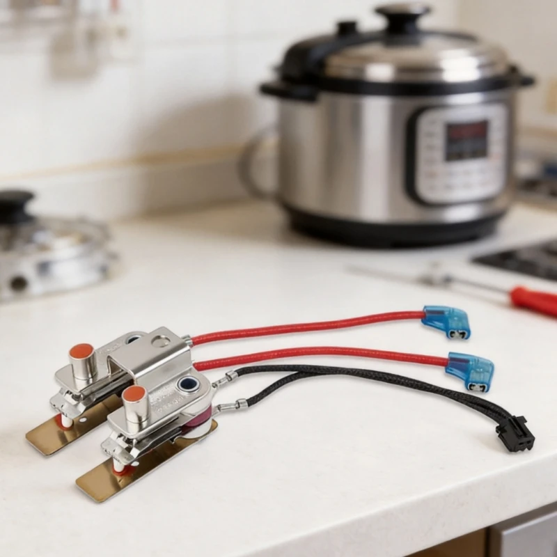 Pressure Sensors Replacement for Electric Pressure Cooker Repair, 2 Piece Metal Housing Unit with Wire Detail and Size Reference