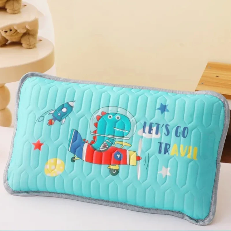 Summer Breathable Ice Silk Cool Baby Pillow Cartoon Style Kindergarten Nap Pillow Detachable Washable Pillowcase+Pillow Core