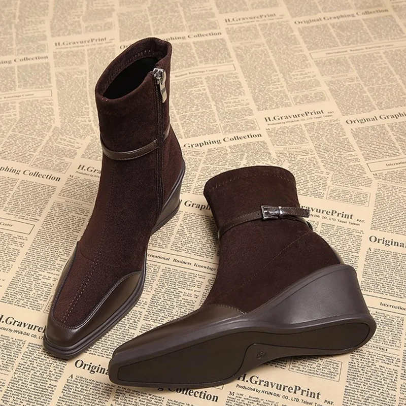 

Женские ботильоны на танкетке. Дизайнерская обувь на каблуке. Зимняя мода 2024. Ботинки «Челси». Новое прогулочное элегантное платье. Вечерние Mujer Botas.