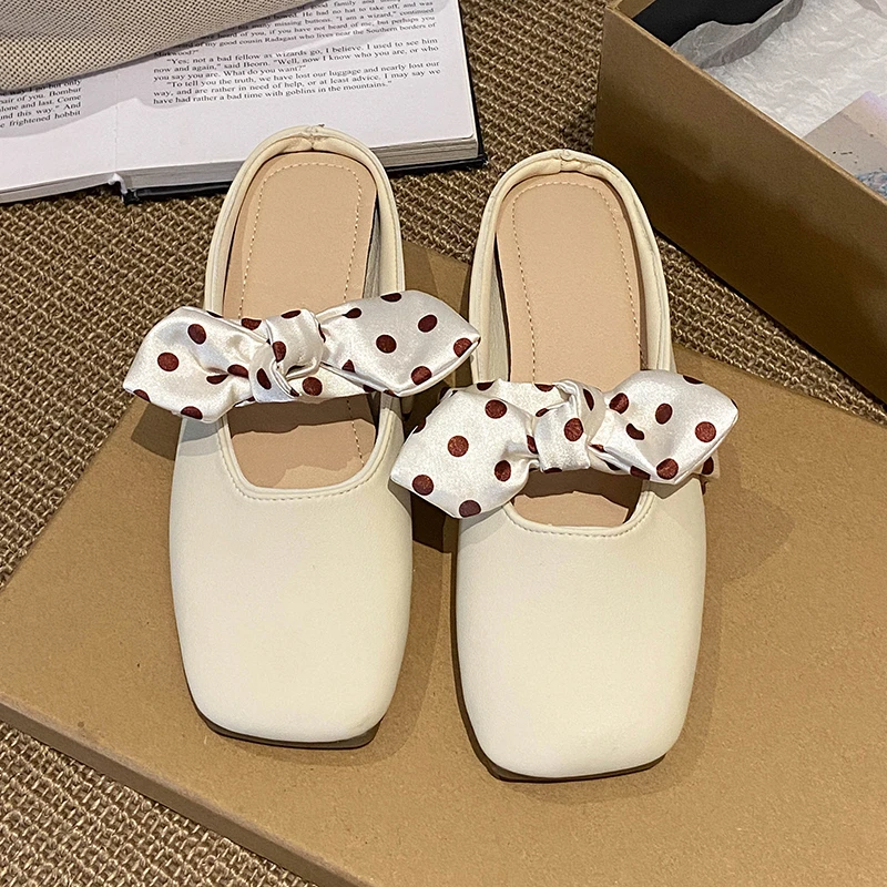 Women Polka‑Dot Bow Mule Slipp - Square Toe Mule review and price