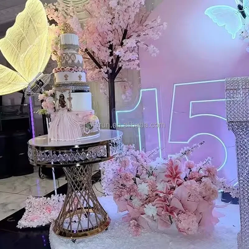 Luxury Round Wedding Cake Table Detachable Crystal Beads Banquet Stand for Party Decoration Event High Quality Display Rack