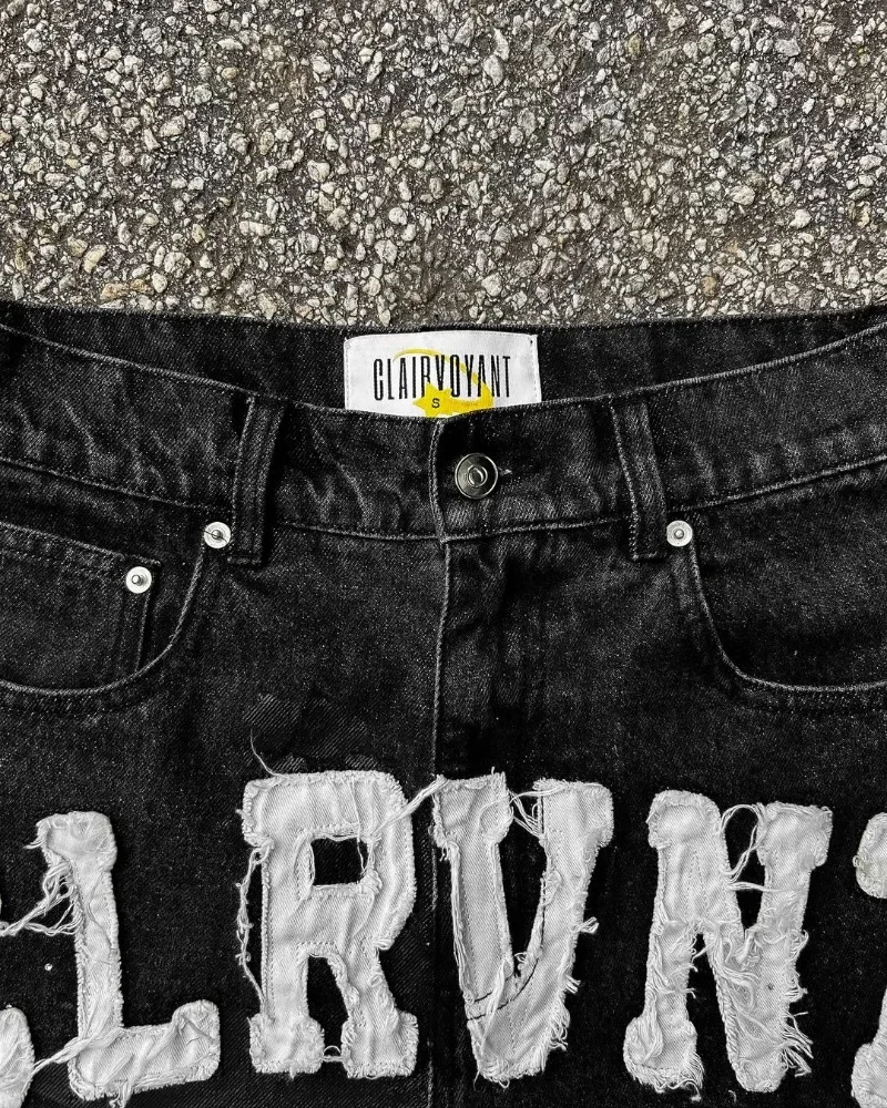 2024 American New Trend Hip-Hop Retro Letter Patch Baggy Denim Shorts Men Y2K Harajuku Gothic Black Casual Street Sports Shorts