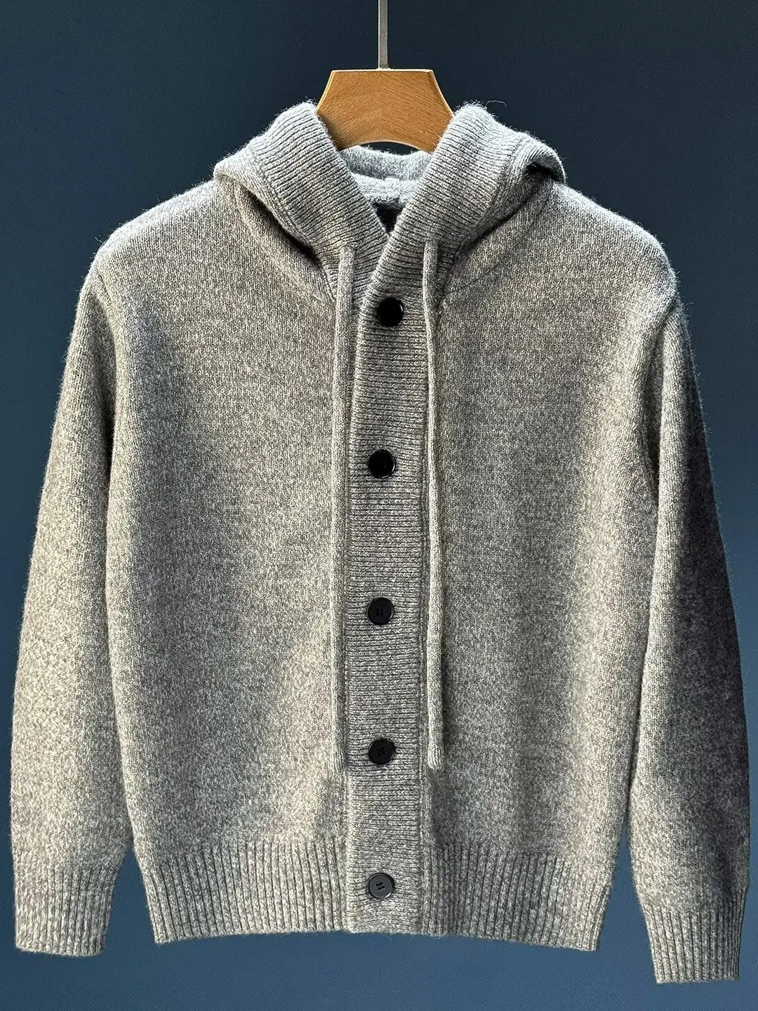 Cleanfit Grey Open Cardigan Men's Loose Lazy Style Knitted Hat Sweater Casual Fashion Winter Outerwear Comfortable Thickened