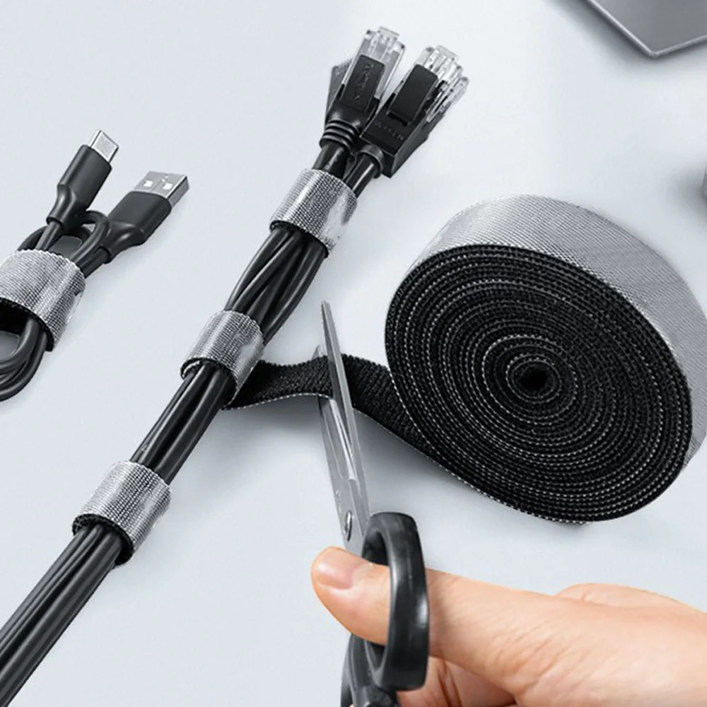 Organizador de cabos reutilizável, 1/5m, abraçadeiras rasgáveis, gerenciamento de cabos, protetor de fios para telefone, mouse, fone de ouvido, suporte para fios, proteção de cabos
