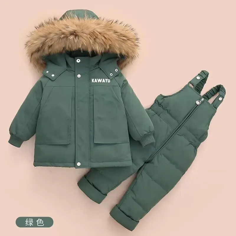 

Winter Warm Down Jackets Boys Thicken Jumpsuit parka Overalls Baby toddler Girl Clothes Kids Snowsuit Children Clothing Set 2pcs