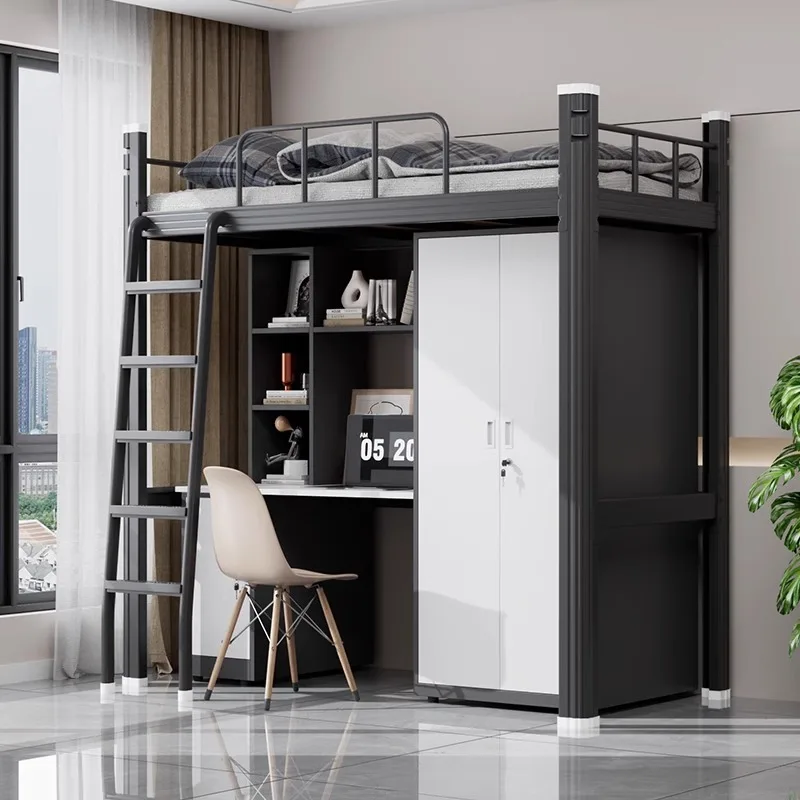 

Upper Bed Lower Table Combined Bed College Dormitory Elevated Bed Small Apartment Household Wrought Iron Bed Apartment Bed