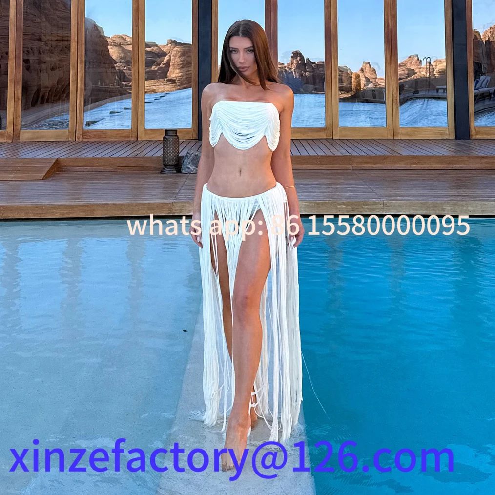 

Be suitable for Sexy 3 Piece Swimsuit Bandage Bikini Women Swimwear Fringe Biquini Female Long Skirt High