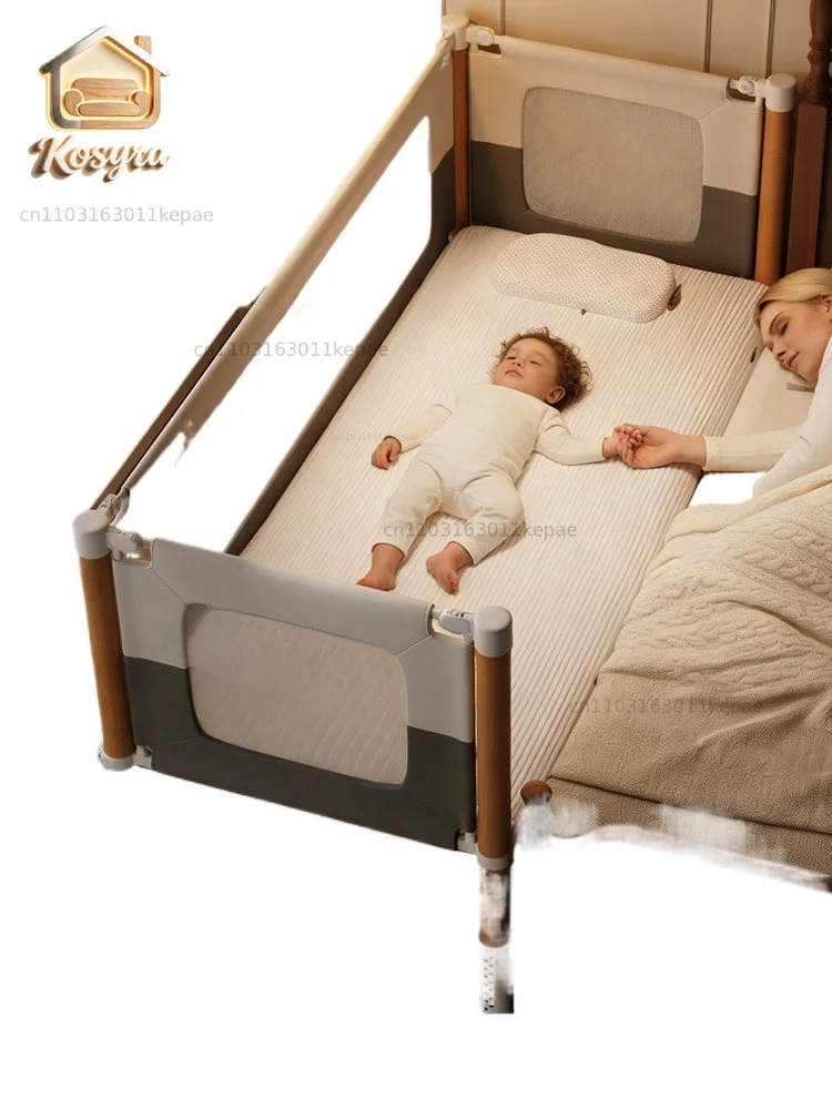 

Beech splicing bed Children's widened bedside flat bed Seamless connection Lifting guardrail Crib Crib