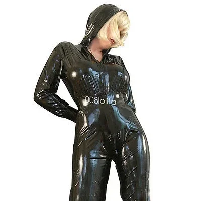 

Latex Rubber Full-body Catsuit Tight Bodysuit Hooded Suit Fashion uniform Size XS-XXL