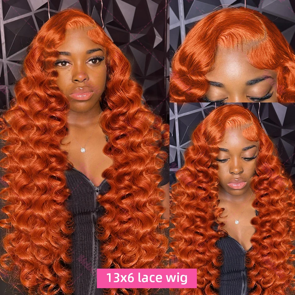 Ginger Orange 13x6 Lace Frontal 350 Colored Loose Wave Human Hair Wigs Pre-Plucked Hairline Hd 13x4 Lace Front Wigs For Women