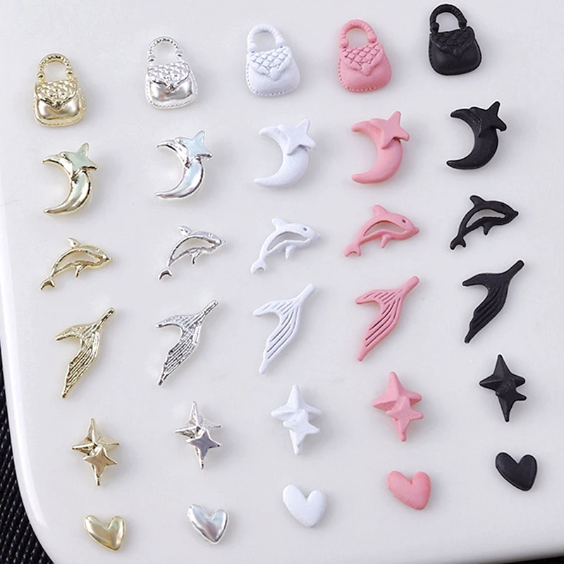 20PCS 3D Metal Dolphin Nail Art Charms Moon Star Love Heart Accessories Parts For Nails Decoration Supplies Manicure Material