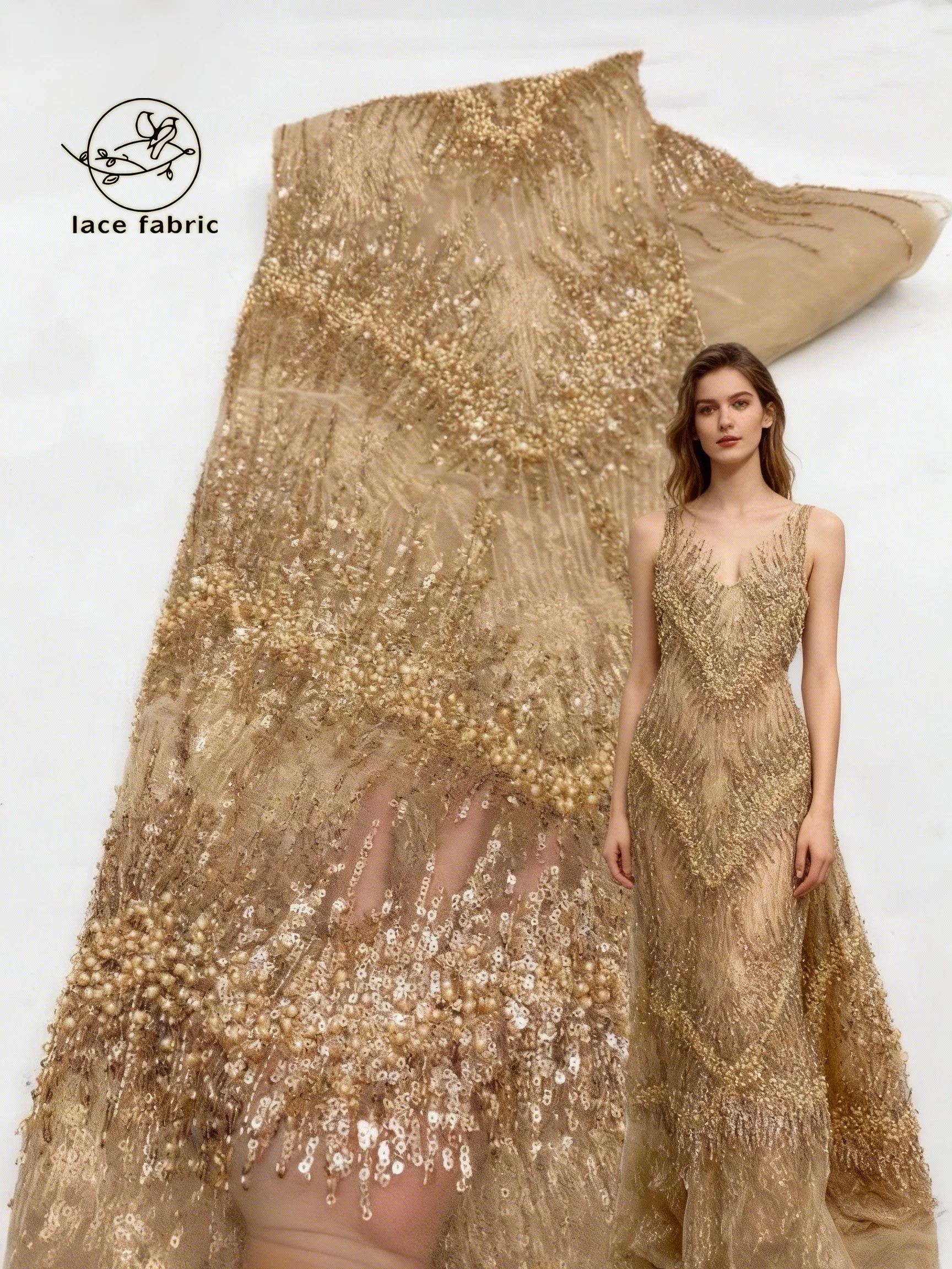 

Nigerian Beaded Embroidery Lace 2026 High Quality French Sequins Tulle African Lace Fabric for Luxury Wedding Party Dress Women