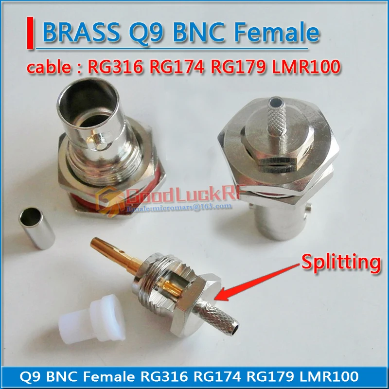 BNC Female O-ring Bulkhead Panel Mount Nut Window Plug Crimp for RG174 RG316 RG179 LMR100 RF Coax Connector Brass