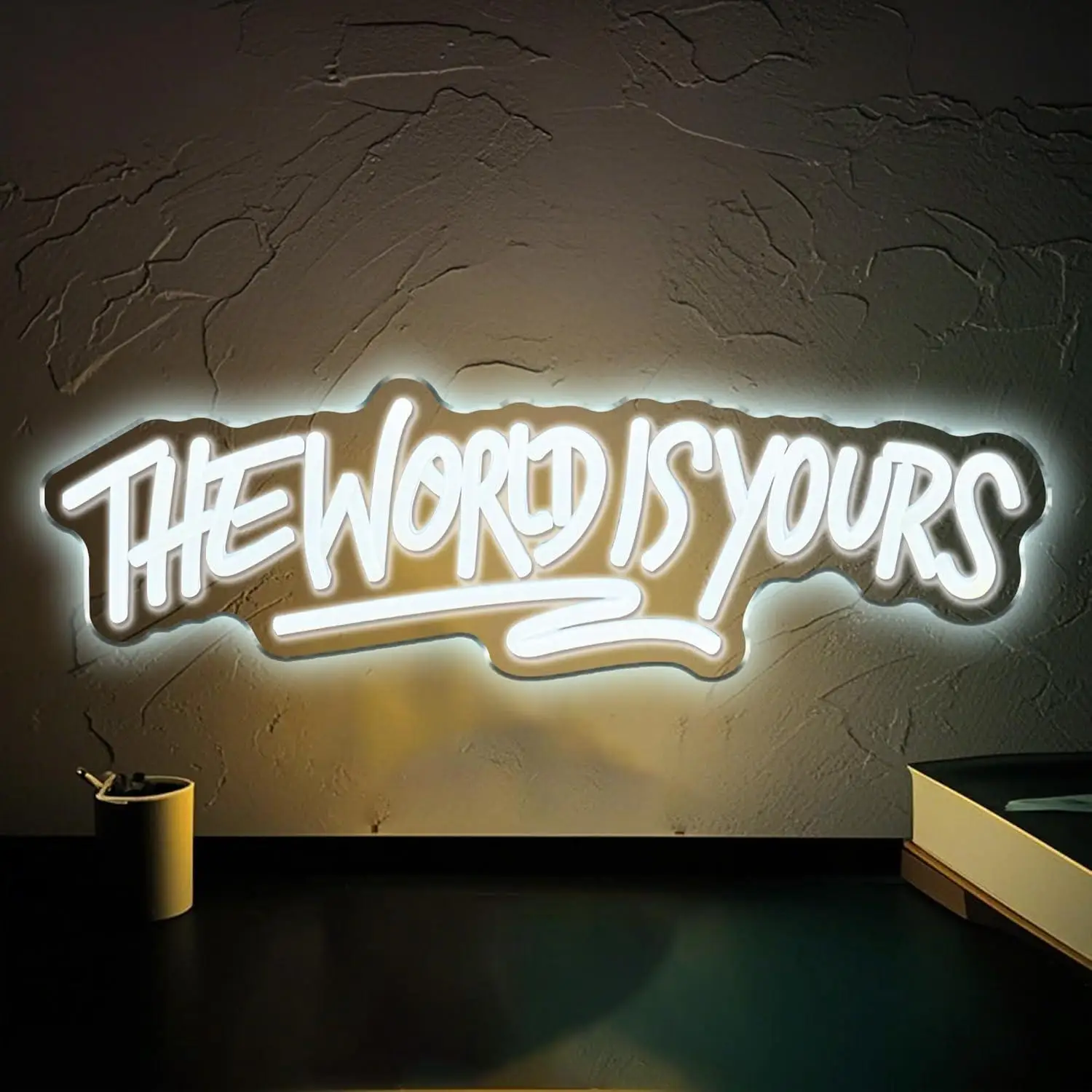 The World is Yours Neon Sign USB Powered Dimmable LED Lights for Bedroom Game Room Beer Bar Wedding Birthday Party Wall Decor