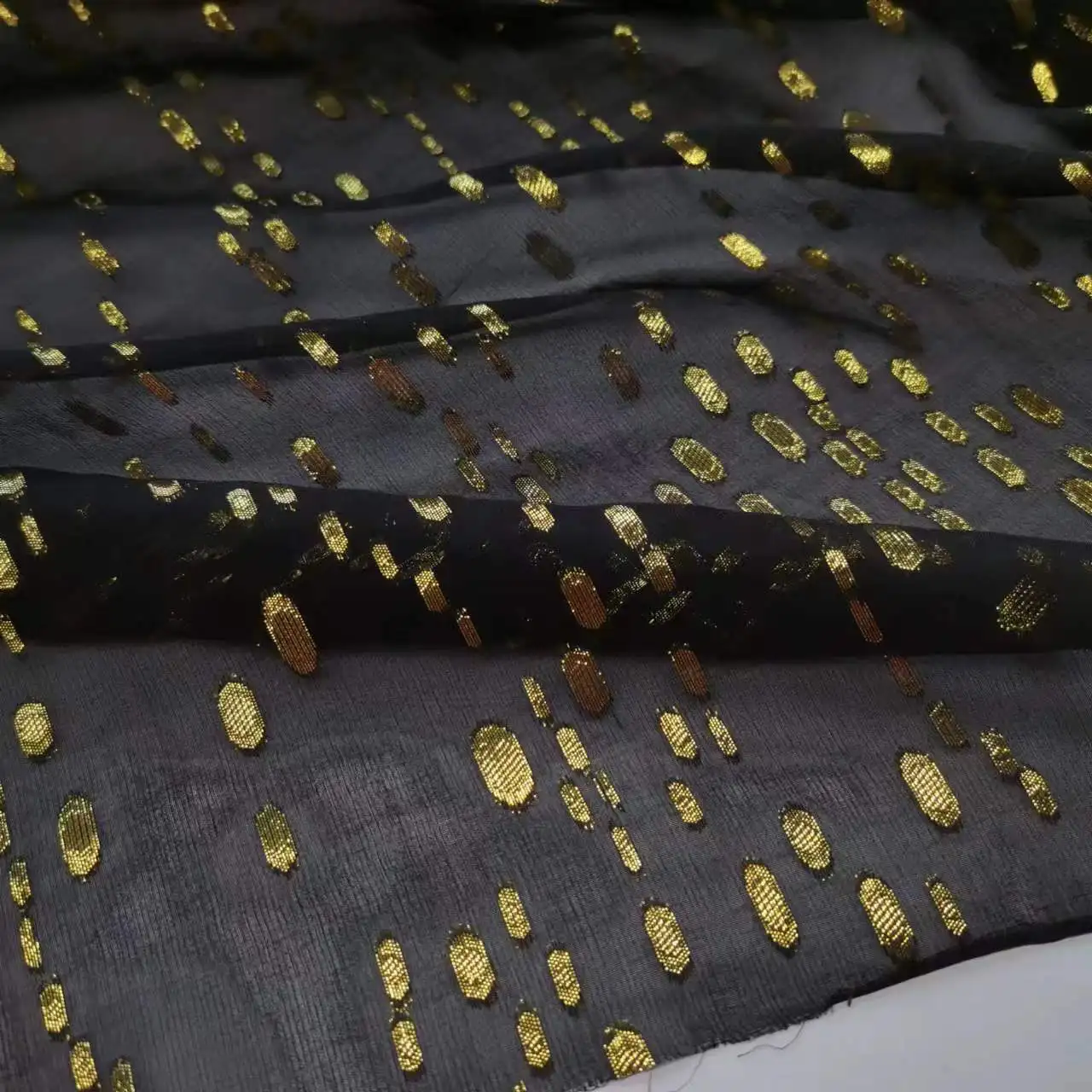 Shiny Black Metallic Jacquard Silk Gold Lurex Mulberry Silk Saree Dress Tissue Brocade Fabric