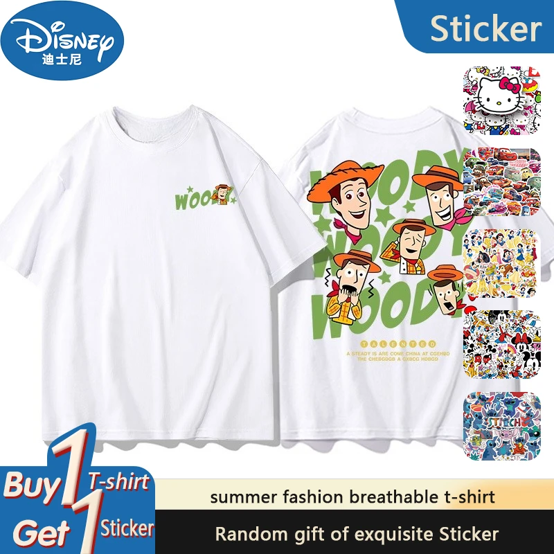 

Футболка Disney Strawberry Bear Woody Buzz Lightyear Joint с коротким рукавом, мужская и женская одежда «История игрушек», повседневная одежда с коротким рукавом