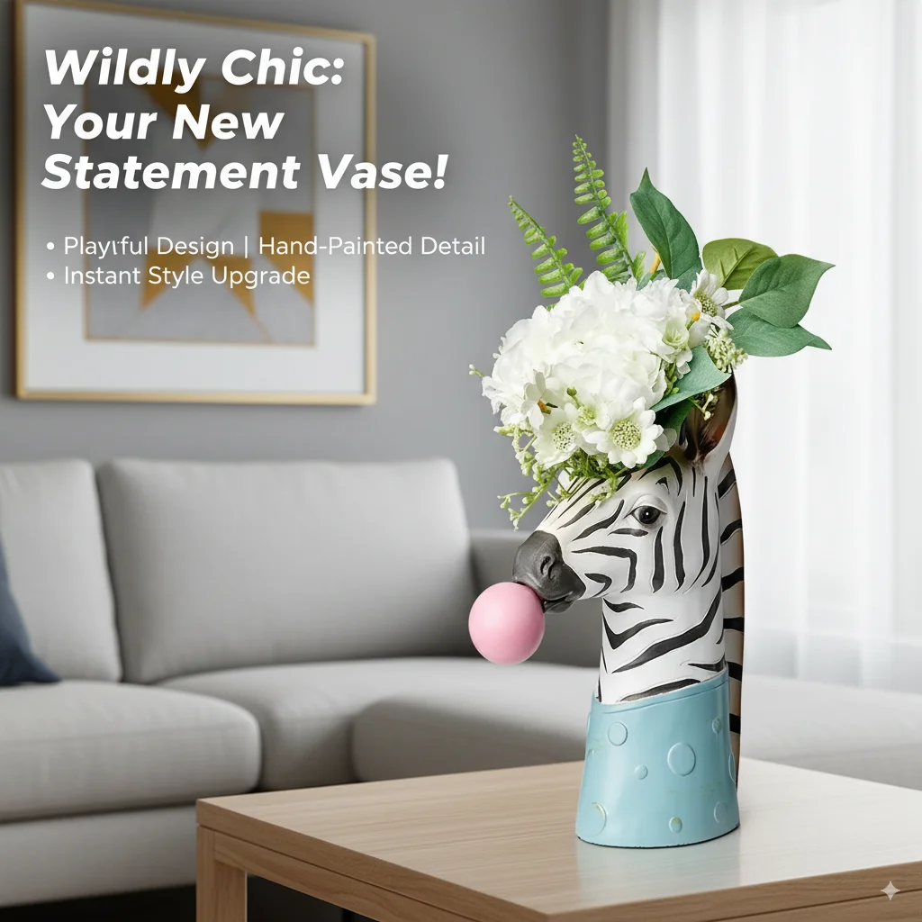

Creative Resin Animal Flower Vase Giraffe Zebra Panda Design Hand Painted Decorative Flowerpot Living Room Table Art Modern Home