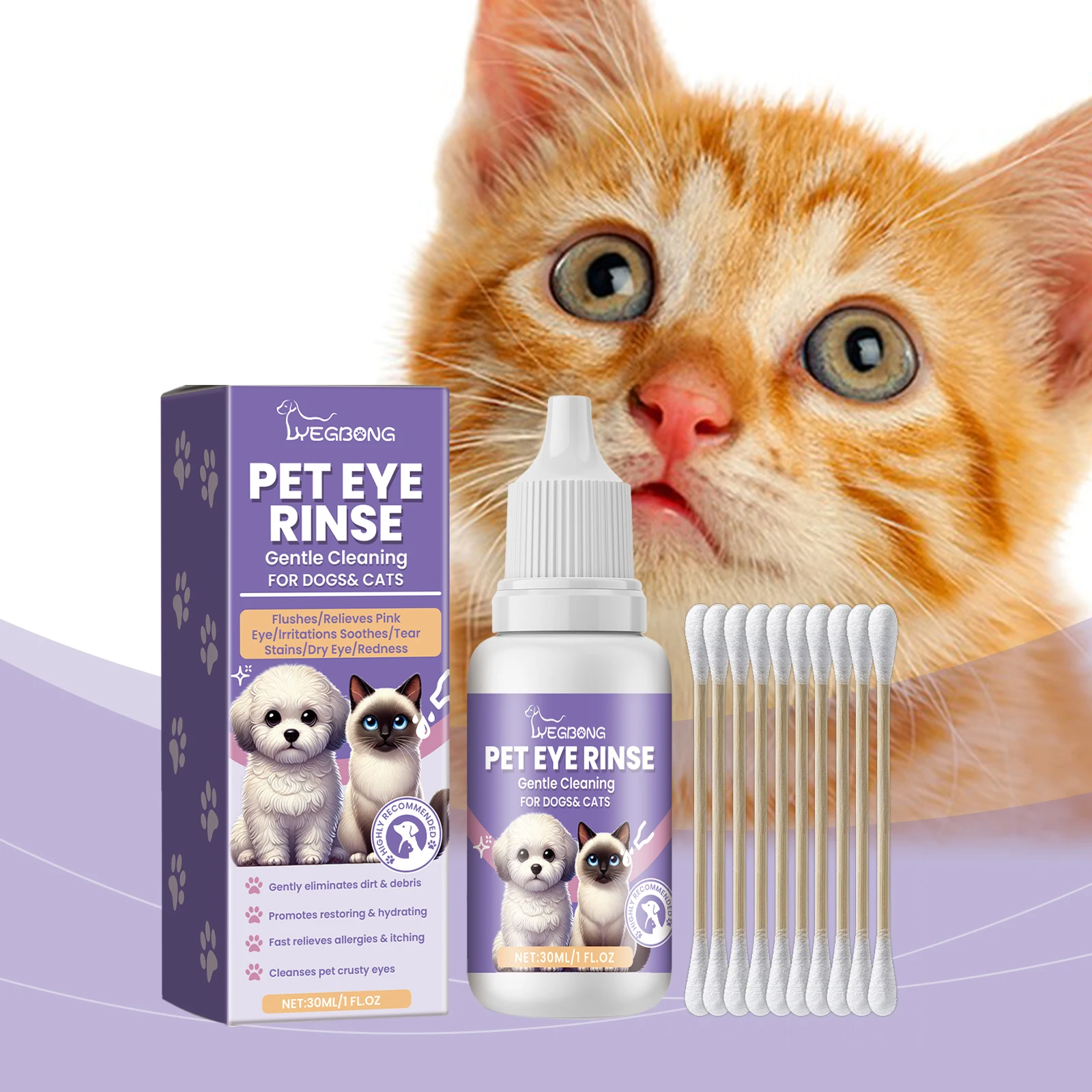 Yegbong 30ml Pet Eye Rinse--Relieves Pink Eye,Irritations Soothes,Tear Stains,Dry Eye,Redness Gentle Cleaning For DogsS&Cat