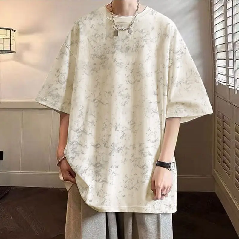 

Korean Tie Dye Printed T-shirts Summer Casual O-Neck Men's Clothing Basic Short Sleeve Loose Youthful Vitality Vintage Pullovers