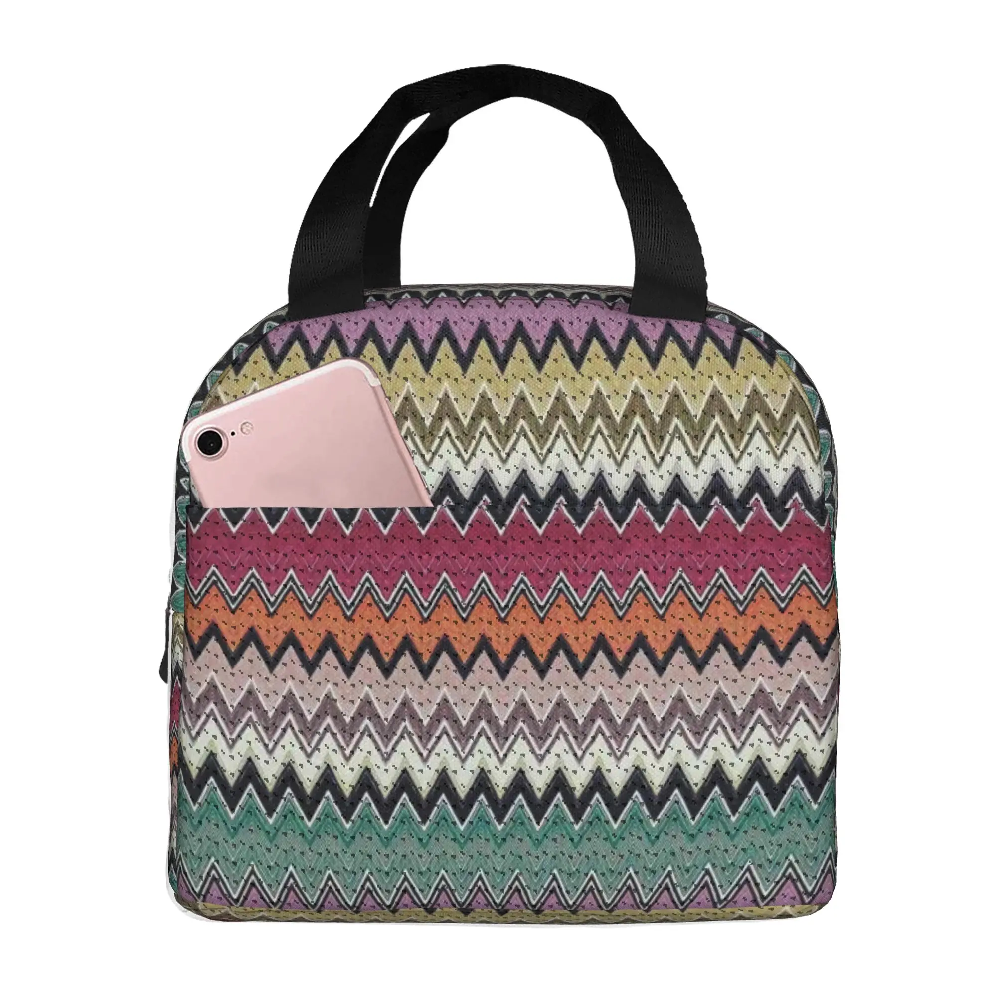 Luxury Classic Zig Zag Insulated Lunch Bag Waterproof Modern Bohemian Geometric Cooler Thermal Lunch Box Office Picnic Travel