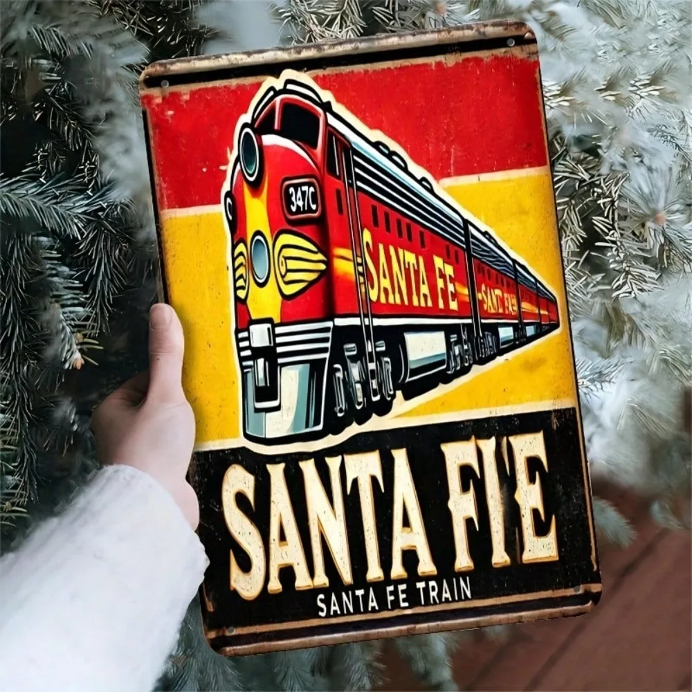 

Santa Fe Railroad Metal Sign Vintage Train Wall Decor Rustic Weathered Finish 7.8x11.8 Inch Iron Wall Art Easy To Hang