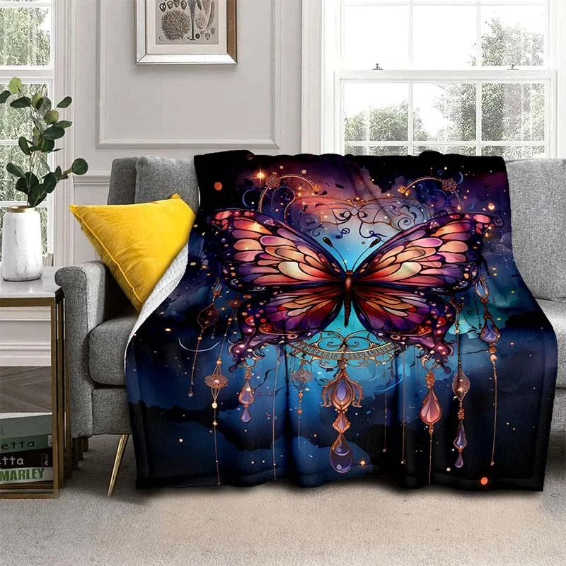Lightweight Flannel Butterfly & Dreamcatcher Blanket Versatile Throw for Sofa Bed Travel Camping Living Room Office Couch