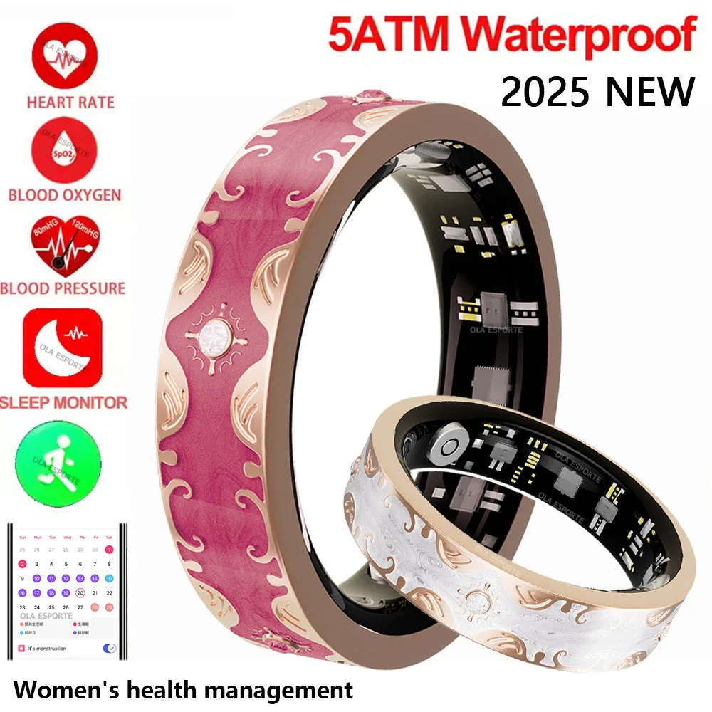 

2025 Smart Ring Women's health Management Blood Pressure Heart Rate Sleep Monitor IP68 Waterproof Multi-sport Mode Smartring Man