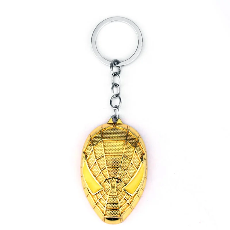 Marvel Superhero Spiderman Keychain The Avengers Gold Color Spider Mask Metal Pendant Key Holder Fashion Backpack Accessories