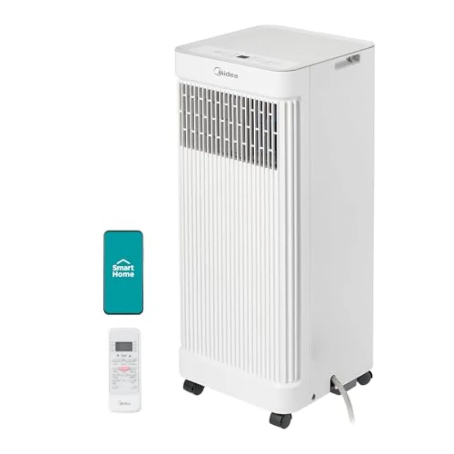 Portable air conditioner for small rooms, aluminum housing, white, 8, 500 BTU ASHRAE cooling capacity with smart control and de