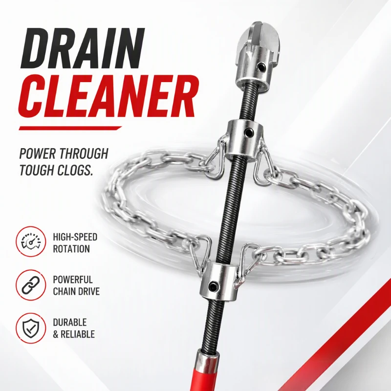 Cross Cutter Drain Cleaning Kit, Electric Drill Driven Sewer Snake with Chain Head, Household Pipe Clog Unclogger Tool