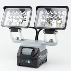 Portable Wireless Flashlight LED Work Light For Makita 40V Li-ion Battery Outdoor Lamp Workshop Camping Emergency 2 Head Light