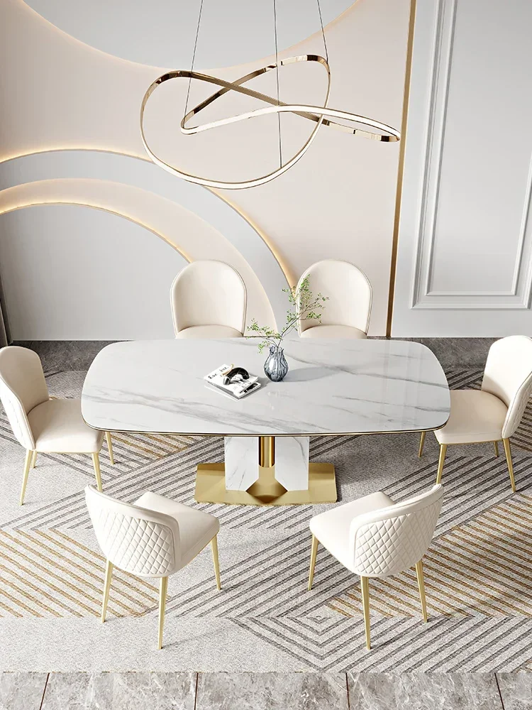 Rock rectangular dining table modern household light table simple small apartment new luxury dining table and chair combination