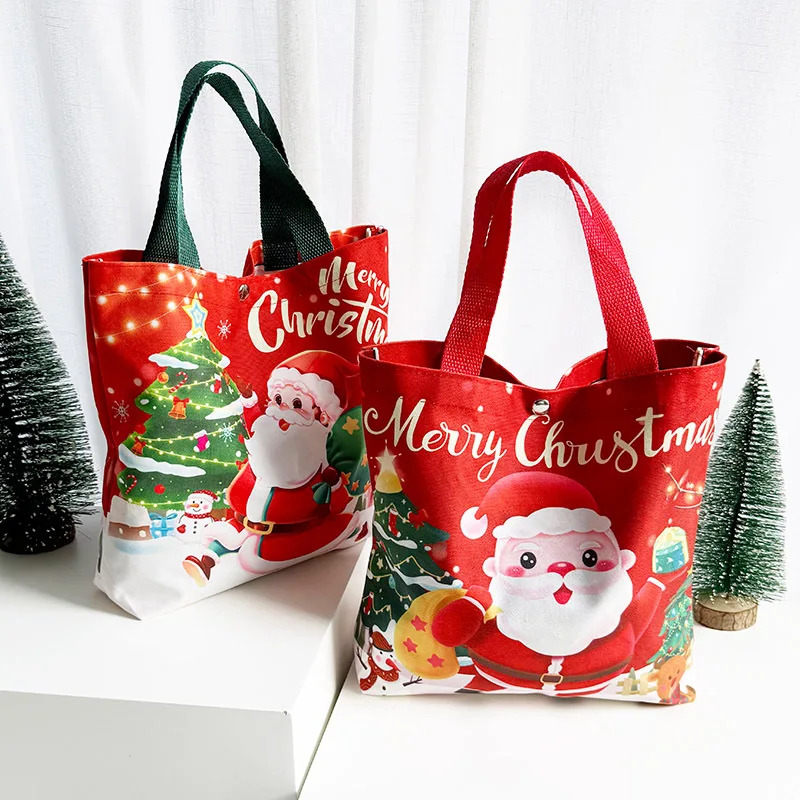 Christmas Santa Claus Canvas Tote Bag Reusable Xmas Handbag Lovely New Year Gift Party Supply