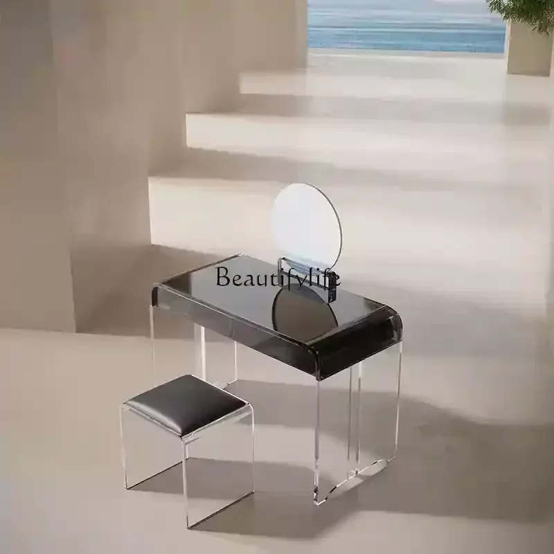 06.Acrylic dresser bedroom modern simple small apartment integrated girl light luxury milk coffee suspension