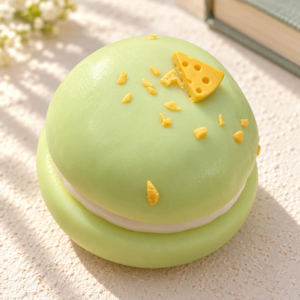 Green Burger Squishy Squeeze Toy TPR Soft Fidget with Playful Detailed Shape for Adults Teens Desk Companion Gift Single Piece