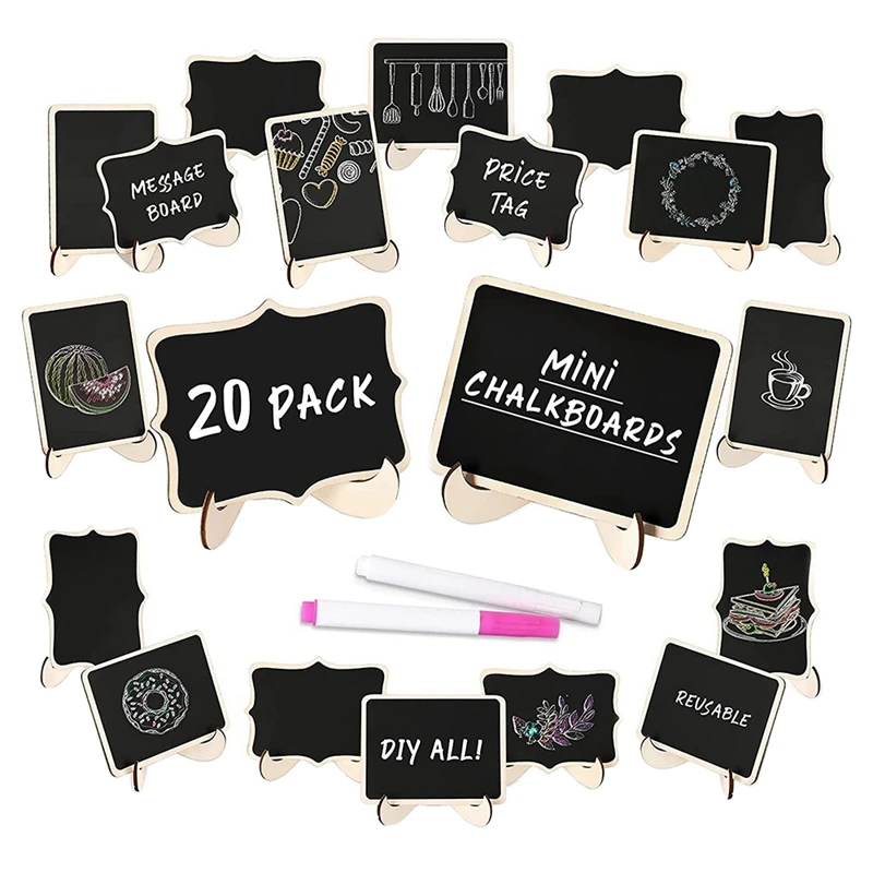 

Mini Chalkboard Sign 20 Pack Food Labels For Party Buffet, Wooden Small Chalk Board Signs With Easel Stand For Food Tags