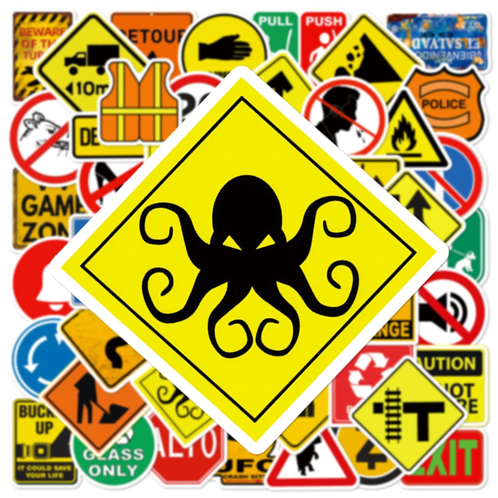 10/30/50/100pcs Funny Warning Sign Stickers Cartoon Decals Helmet Motorcycle Phone Laptop Cool PVC Graffiti Sticker Decoration
