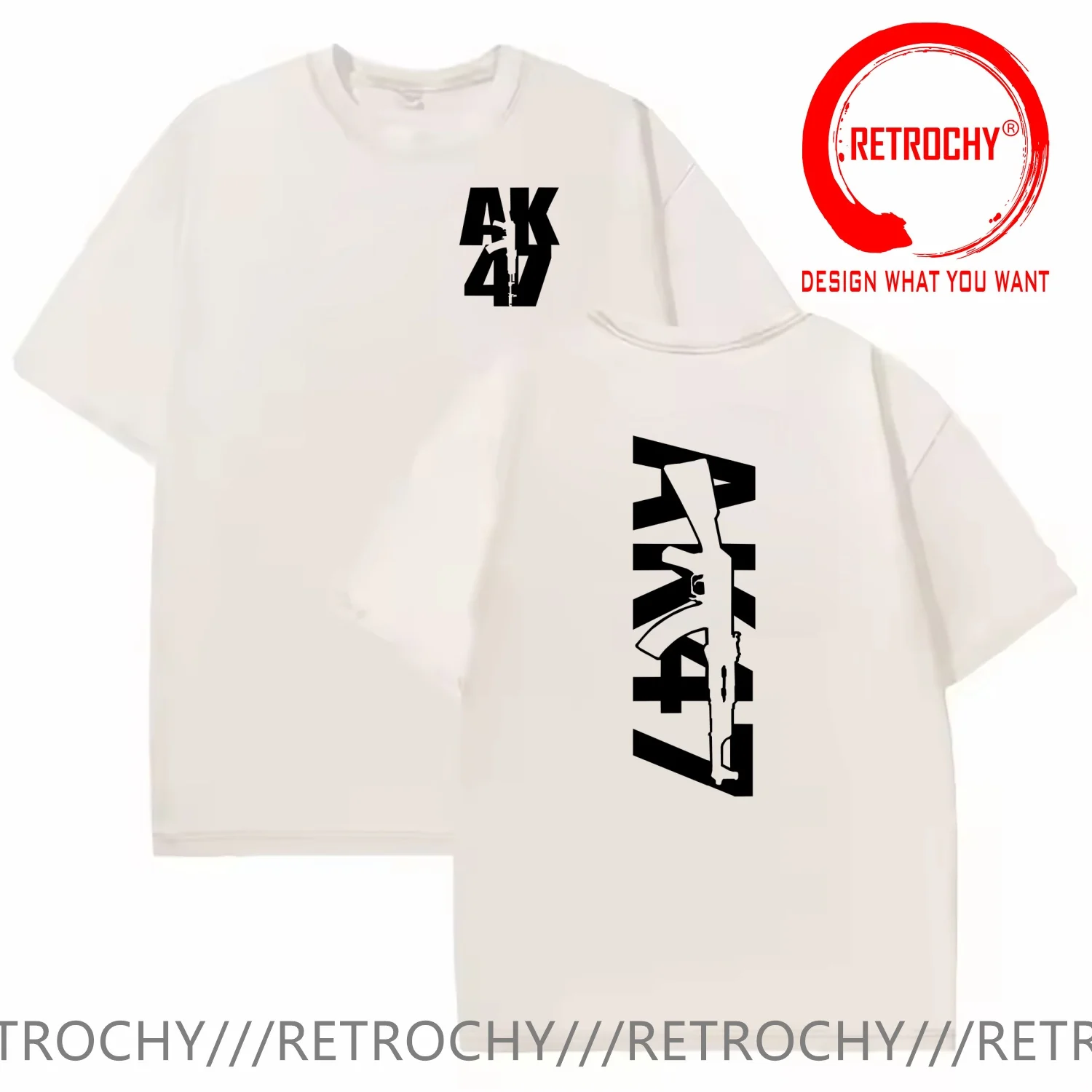Vintage Washed Cotton T-Shirt Funny Designer Russian Weapons Rifle Ak 47 T Shirt Men Fashion Trendy Casual Clothing Stylish Tops