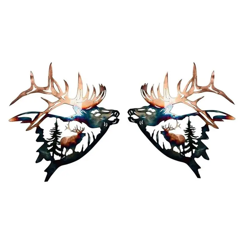 

ABLQ Домашняя коллекция Металлический настенный декор, Лось Олень Металлическая настенная художественная скульптура Силуэт Ремесло с деревенским декором кабины Прочная отделка