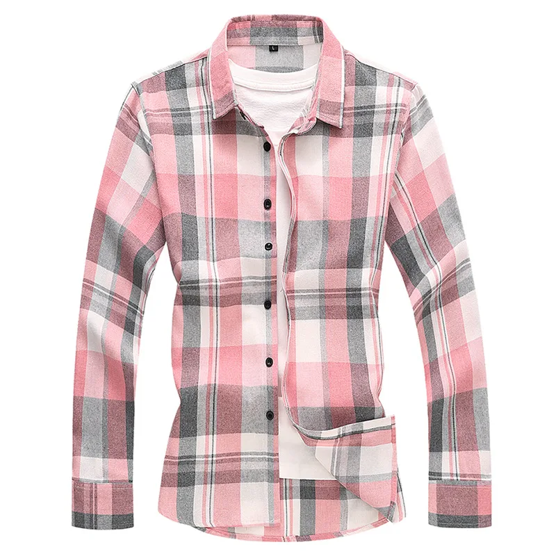 Brand For 2023 Spring Autumn Long Sleeves New Flannel Korea Style Oversize 6XL 7XL Shirt for Men\'s Plaid Harajuku Clothing