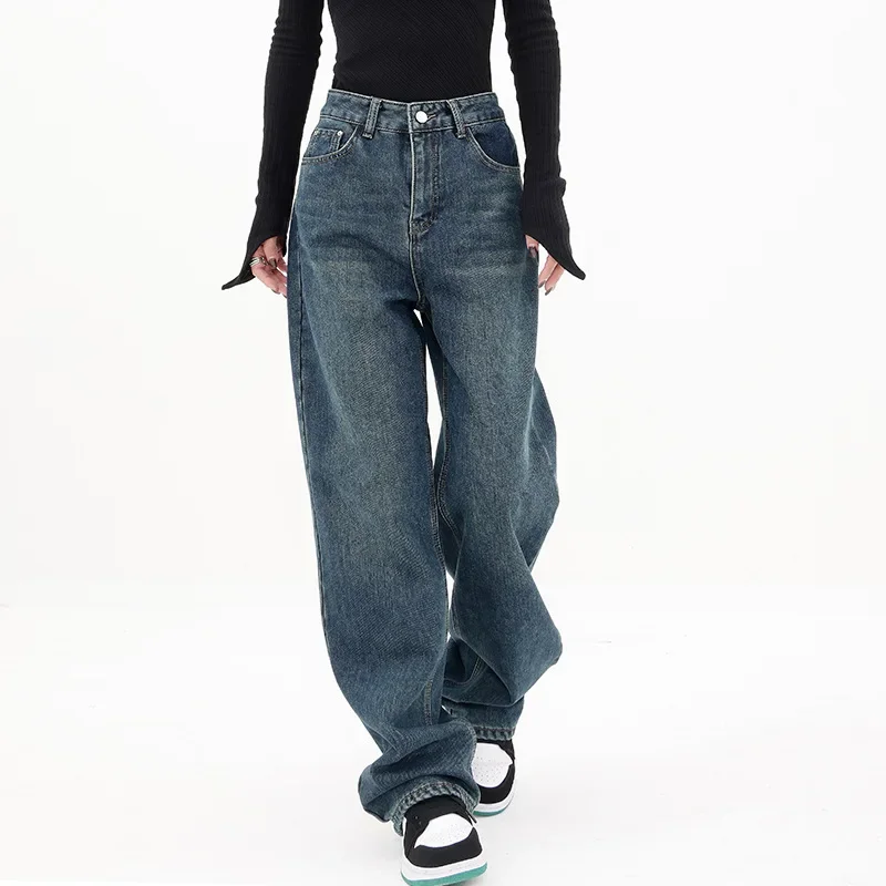 

Pop New Women's High Waisted Versatile Wide Leg Denim Pants Spring Korean Fashion Simple Casual Straight Floor Length Jeans