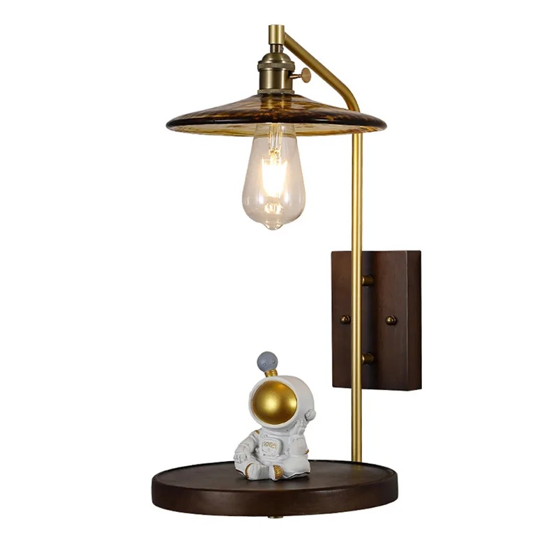 

Japanese retro storage wall lamp wabi sandy wind solid wood bedroom study bedside with countertop wall lamp ambient lamp