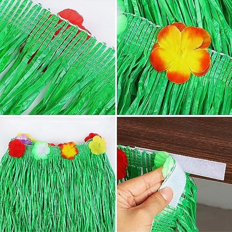 4Pack Luau Grass Table Skirt 9 Feet X 29.5 Inch Hawaiian Table Skirt Plastic For Tropical Hawaiian Luau Party Decorations