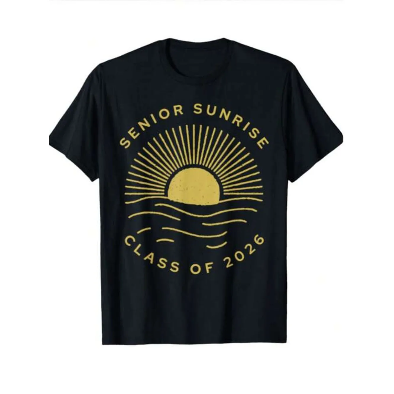Unisex Cotton T Shirt Black Breathable Soft Senior Sunrise Letter Graphic Print For Graduation Party Daily Wear