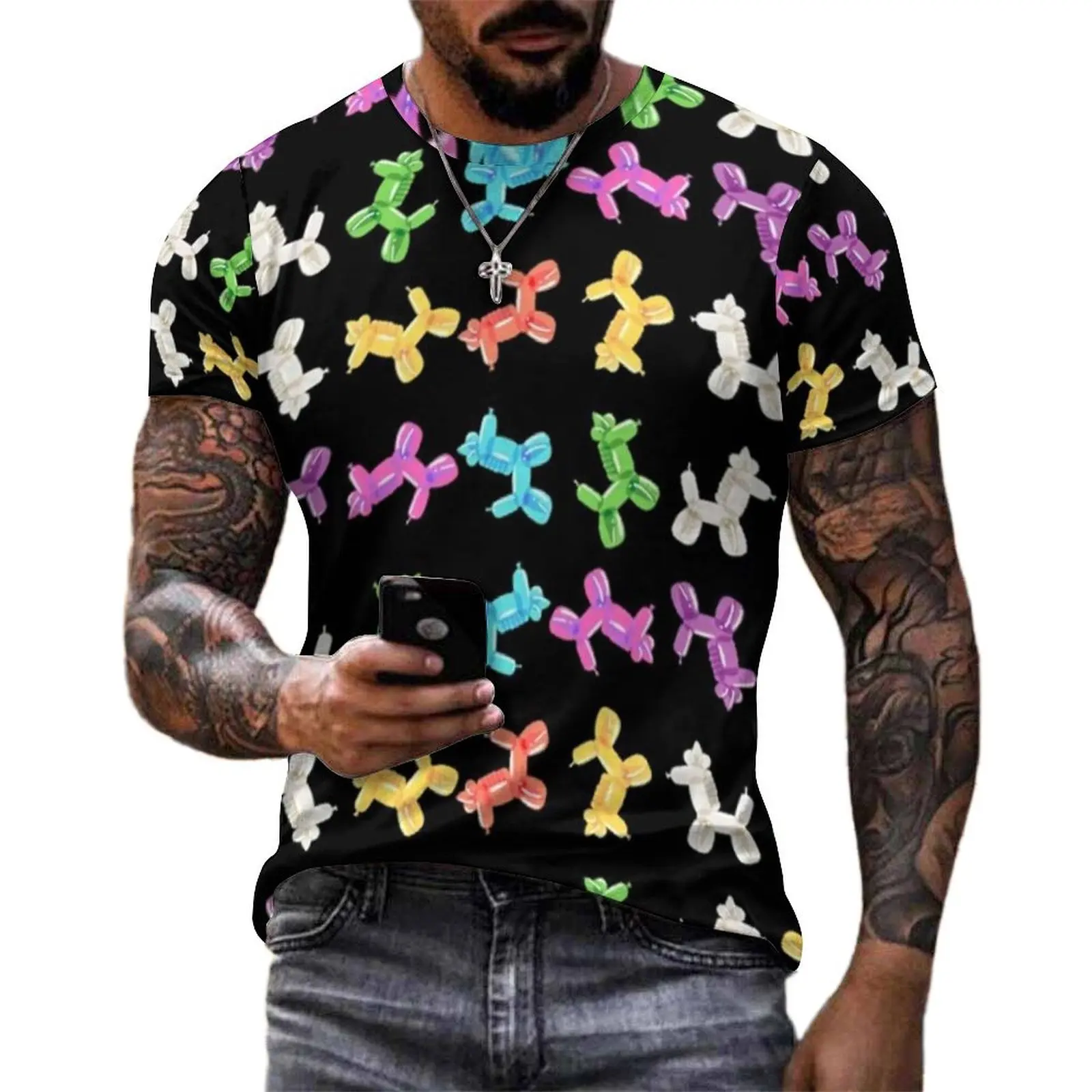 Premium T-Shirt Unicorn Balloon T Shirts Colorful Animal Print Funny Hip Hop Tee Shirt For Man Short Sleeves Big Size Tops