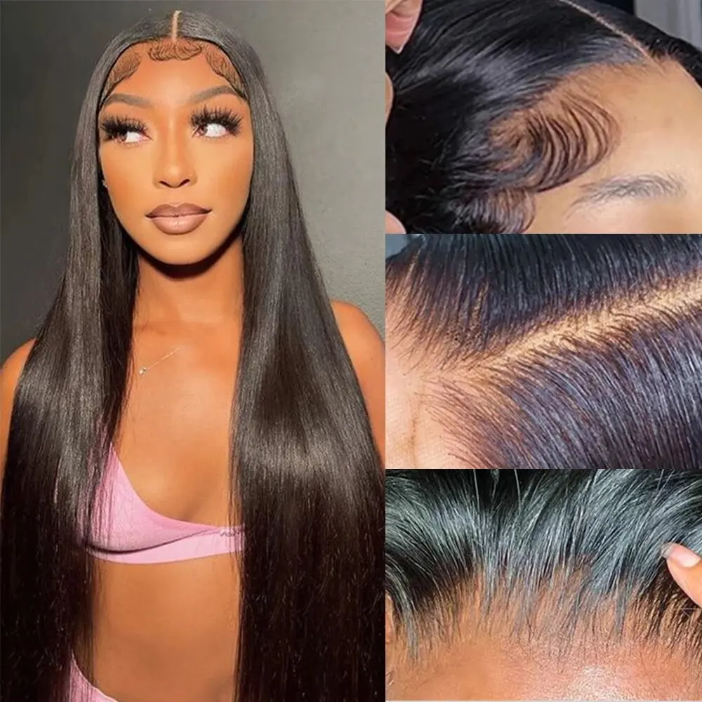 100% ريمي خصلات الشعر المستعار الإنسان مستقيم 13x6 كامل أمامي الدانتيل الباروكة 16-36 بوصة الدانتيل الشفاف الباروكات اللون الأسود الطبيعي للمرأة