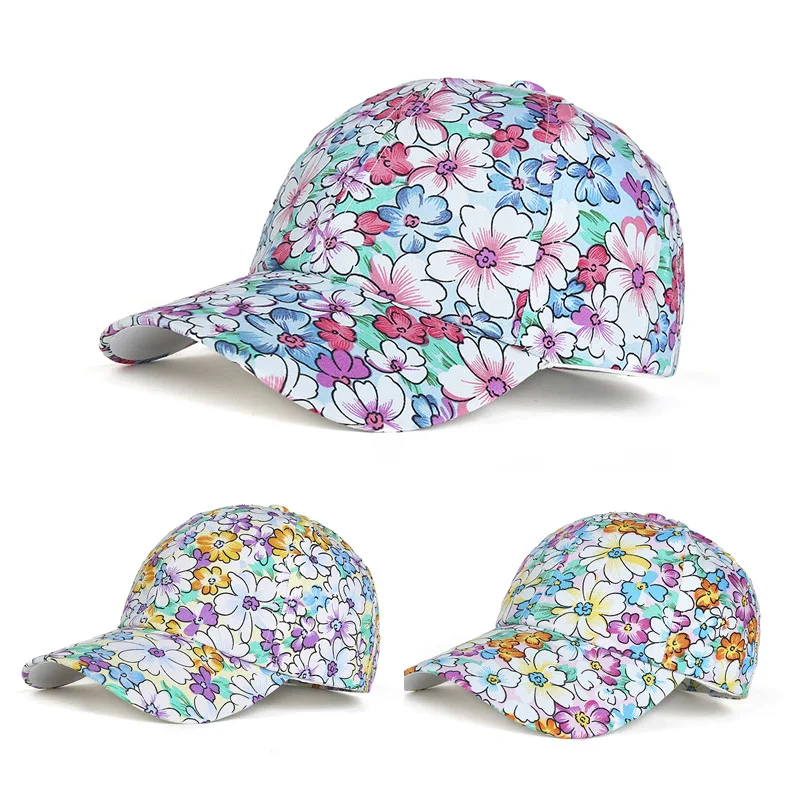 

Korean Women's Fashion Summer Baseball Cap New Flower Print Outdoor Sunscreen Shading Adjustable Casual Hat Gorras Hombre